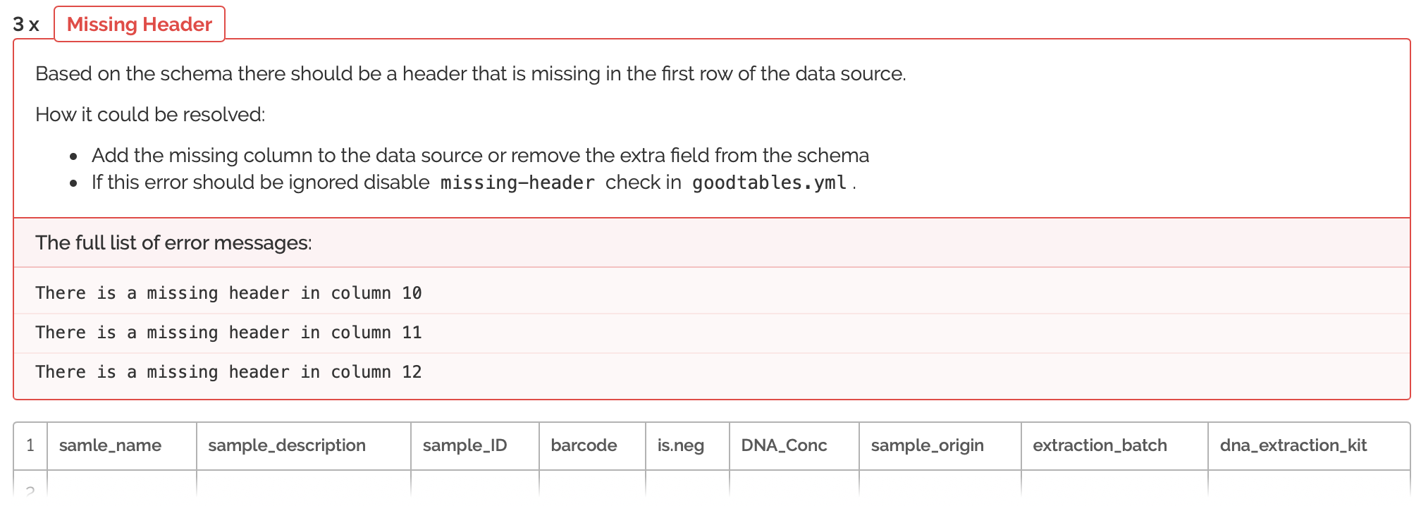 missing header errors