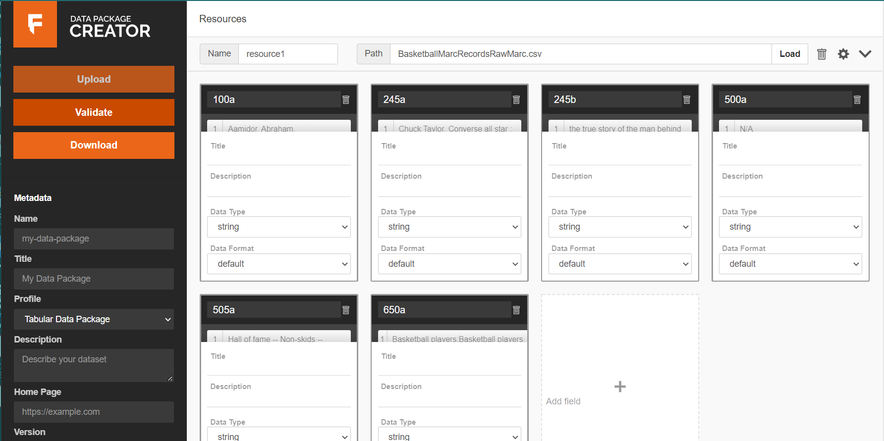 Image of Data Package Creator with Lindsay's Data